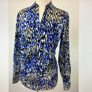 Talbots Blue and Black Animal Print Blouse